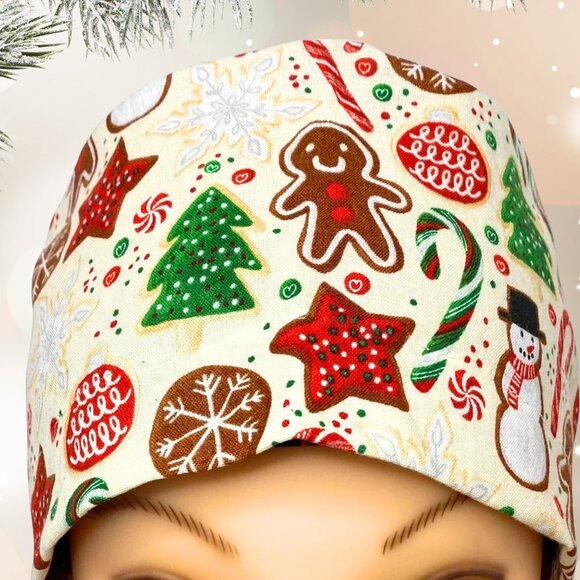 Premium Christmas Cookie Party ~ Ponytail Scrub Cap, Surgical Hat, OR, CNA, Gift - Picture 3 of 4